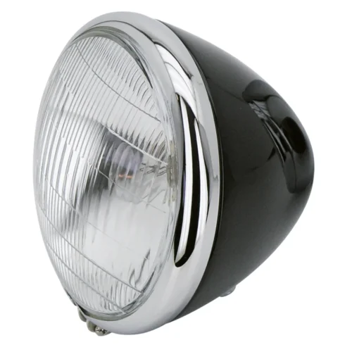 GZP Headlight 12v black w/chrome bezel